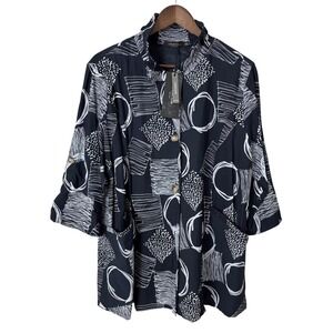 NWT Creation Tunic Jacket Pockets  Geometric Women's XXL Classic Layer Blue